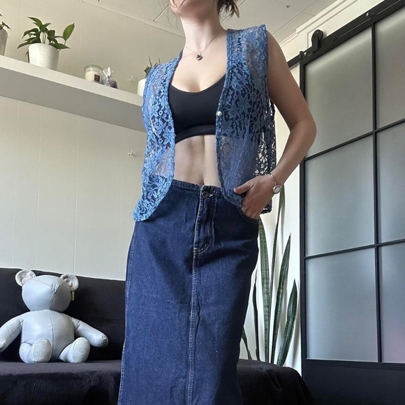Vintage 90s Sheer Blue Lace Vest - Picture 8 of 8
